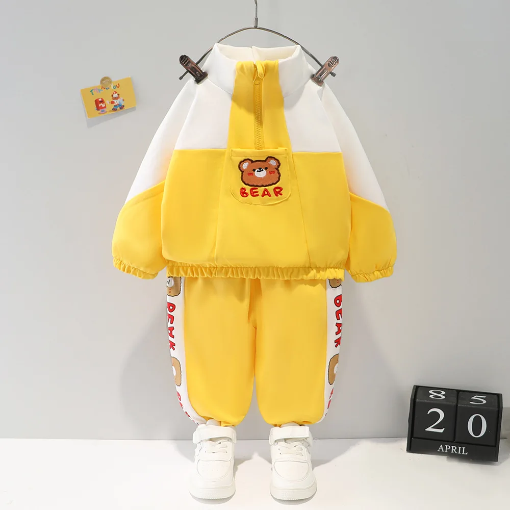 

Newborn Tracksuit Spring Baby Set Infant Patchwork Pullover+Trousers Two Piece Suit Yellow Black Blue Casual Toddler Boy Outfit
