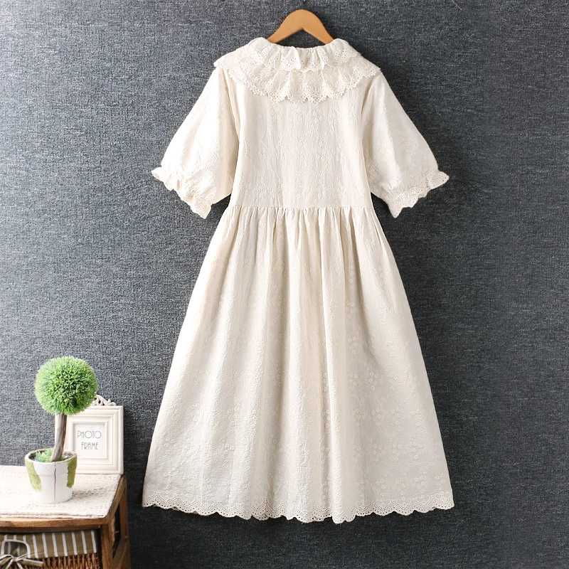 

Summer new Sweet Chic embroidery flower fairy dress short sleeve single breasted princess dress