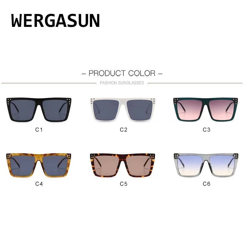 

WERGASUN Fashion Sunglass Designer Luxury Brand Square Sunglasses Women Vintage Oversized Female Sun Glasses Shades For Women