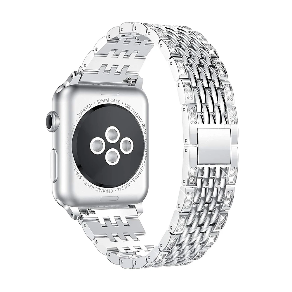 Ремешок для Apple Watch 5 4 Band 44 мм 40 мм Роскошная рифленая нержавеющая сталь для Iwatch 3 2 1 Band 42 мм 38 мм Металлические Часы с браслетом