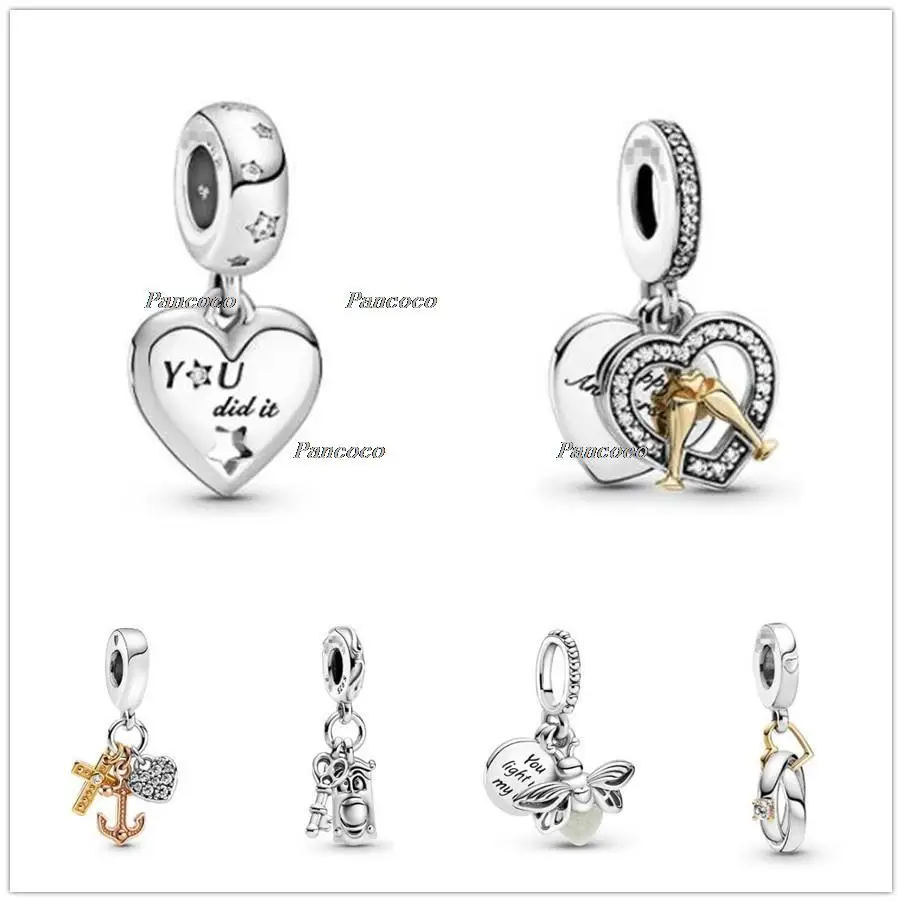 

Authentic 925 Sterling Silver Triple Tone Cross Heart Anchor Dangle Charm Beads Fit Women Pandora Bracelet & Necklace Jewelry