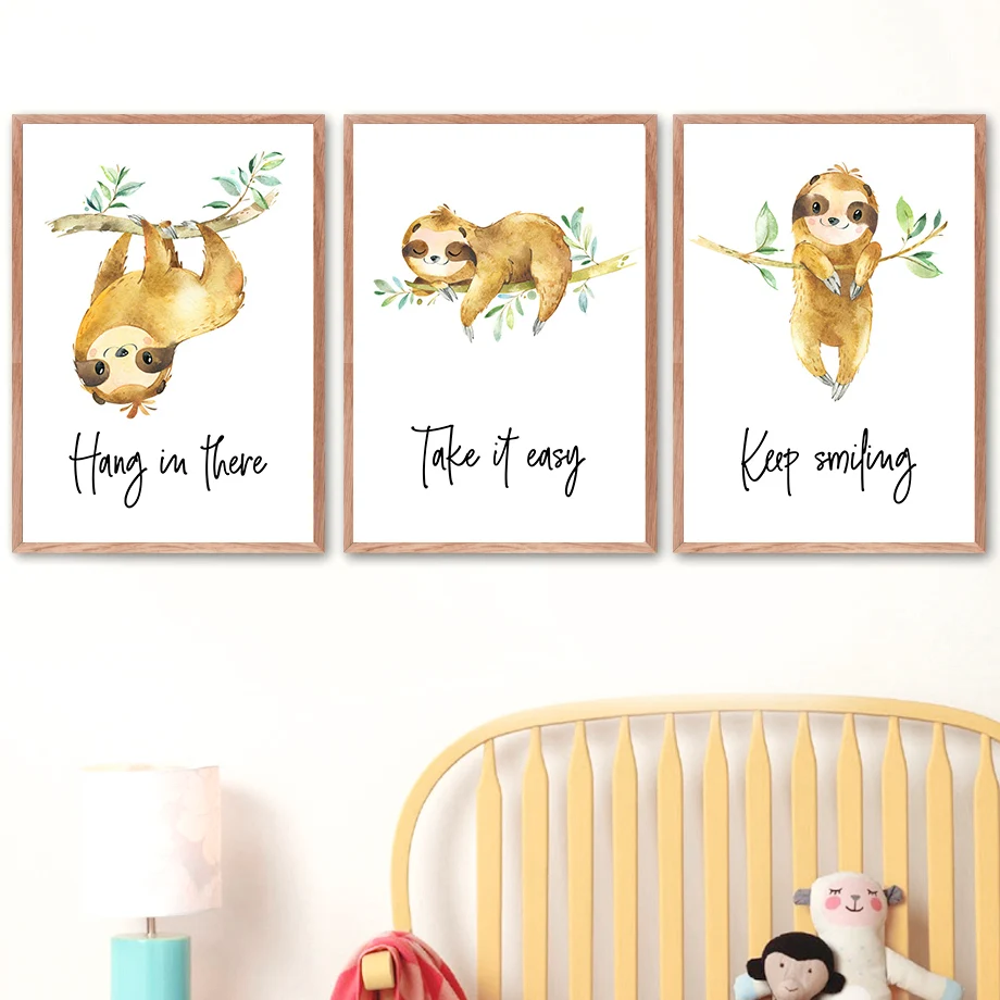 

Sloth Branch Cartoon Animal Kindergarten Wall Art Canvas Painting Nordic Posters And Prints Wall Pictures Baby Kids Room Decor