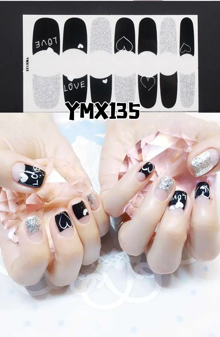 YMX-135 14 наконечников клей для накладных ногтей стикер DIY маникюр Снежинка Блестящий лак для ногтей с блестками полоски Обертывания Аксессуары - Цвет: YMX-135