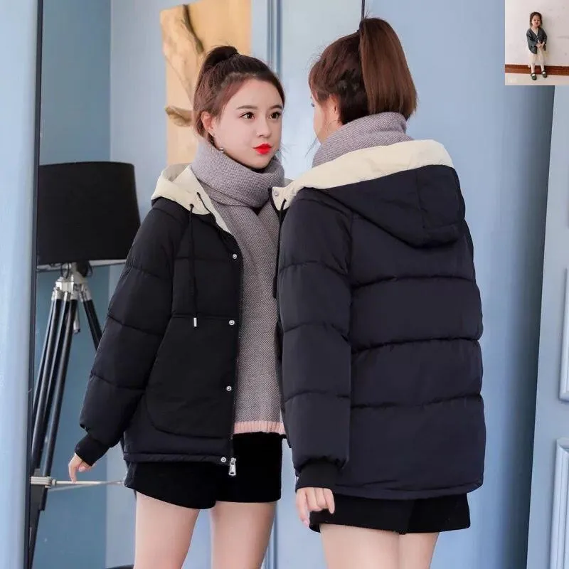 

Fashion Hooded Thick Jacket Women Solid Casual All-Match Korean Style Ladies Parkas Windproof Warm Minimalist Quilted Coat
