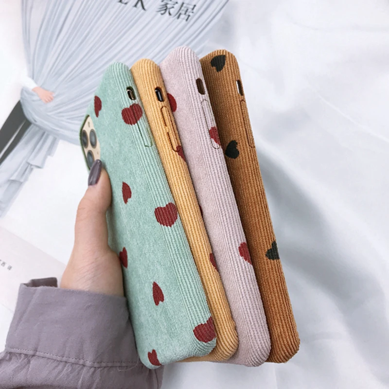 Чехол Ottwn для iPhone 11 с сердечком, вельветовый чехол для телефона, для iPhone XS 11 Pro Max XR X 8 7 6 6s Plus, хлопковая ткань, мягкий чехол из искусственной кожи
