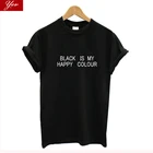 Черная забавная футболка с надписью is my happy color, женские оверсайз Топы в эстетике, Женская милая Корейская Винтажная футболка, новинка 2020