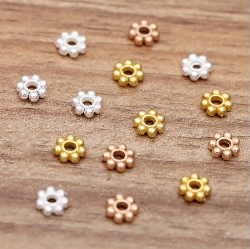 

100PCS 6MM Champagne Gold Color Plated Brass Bracelets Flower Spacer Beads High Quality DIY Jewelry Accessories