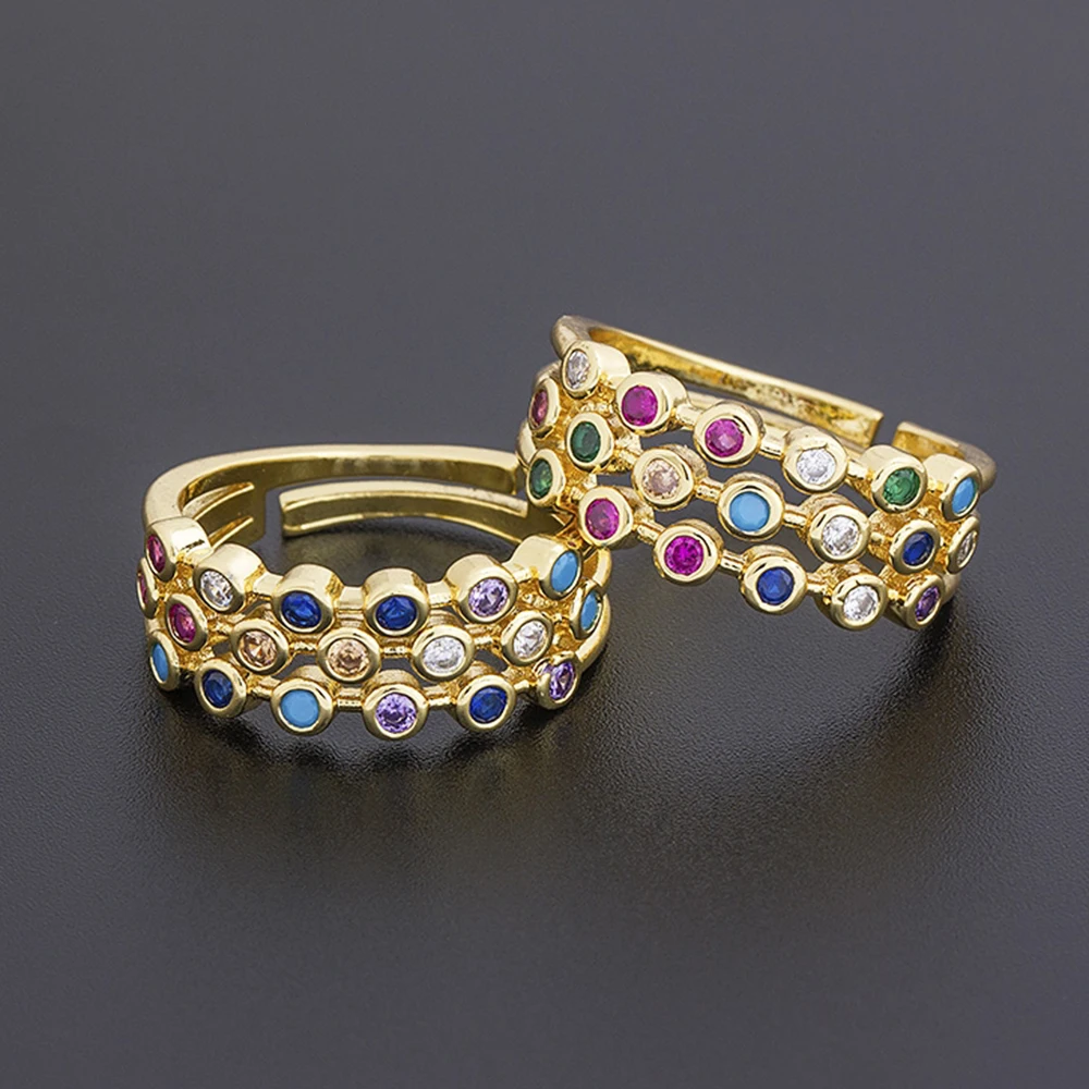 Женские регулируемые кольца с фианитами золотистые изменяемым размером и