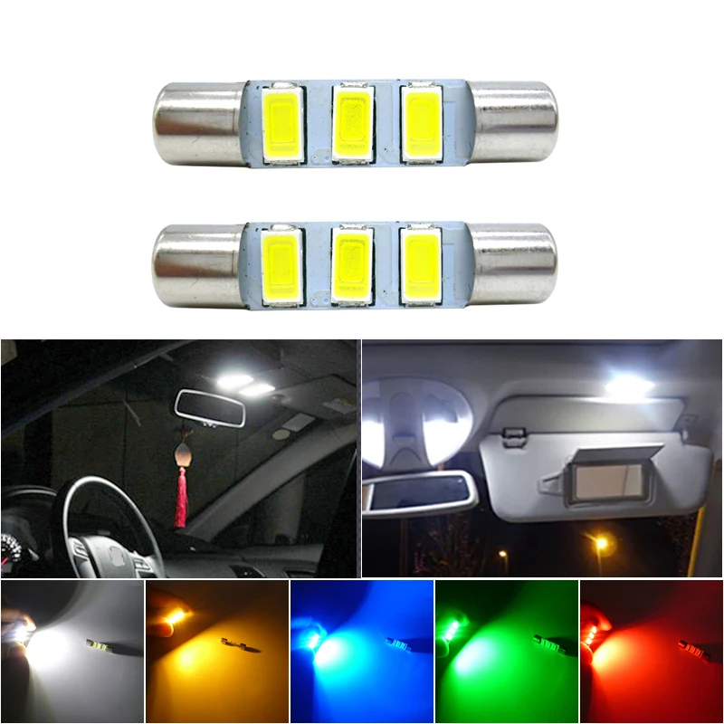 

2x 28mm Festoon LED T6.3 C5W 29mm LED Festoon 6614 6641 Fuse LED Light For Car Vanity Mirror Lights Sun Visor Lamp 5 colors