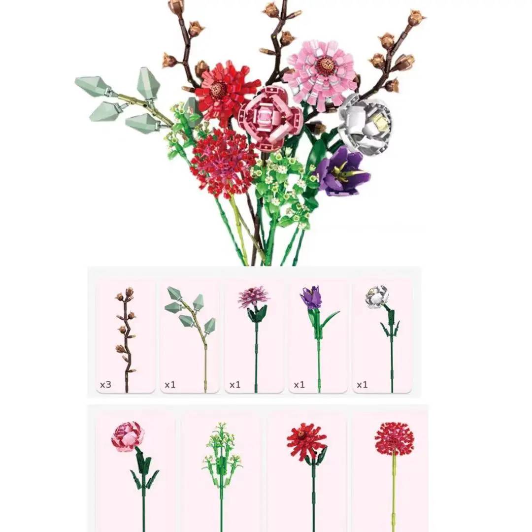 

Valentine's Day gifts new arrival Immortal flowers mini building blocks puzzle 3D Bouquet for friends room decoration
