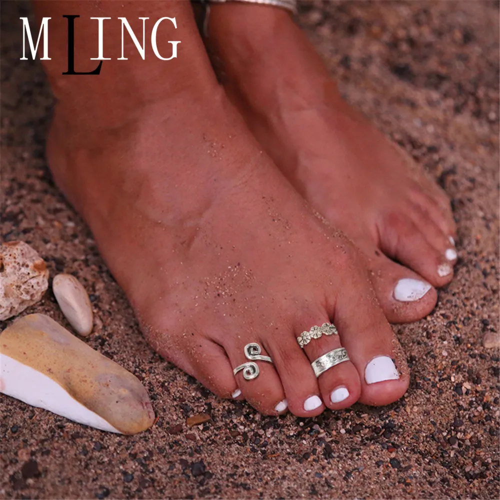 Женские винтажные кольца для ног MLING 3 шт./компл. набор колец с цветочной надписью