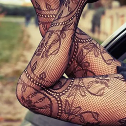 

Women's Sexy Vintage Stocking Sheer Floral Lace Top Thigh Knee High Socks Nylon Stockings Nets Female Stockings Black Long Sock