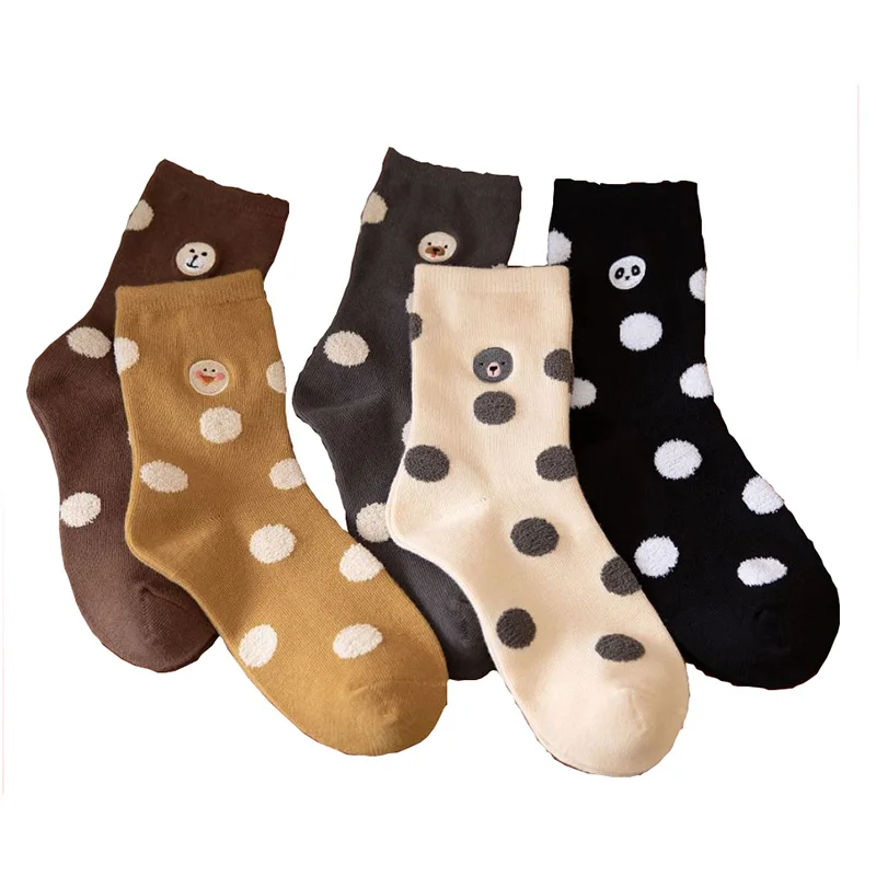 

3 Pairs Middle Tube Women Socks Set Fashion Dot Cute Long Winter Socks Cotton Harajuku Vintage Cycling Girl Style Vrouw Sokken