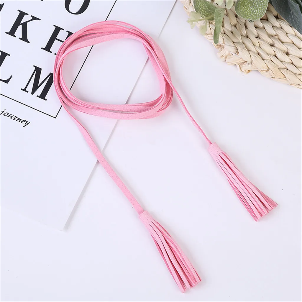 Women's Fringe design Belt Ladies Narrow Stretch Solid color Dress No buckle Fashion simple Casual Female Waist Chain | Аксессуары