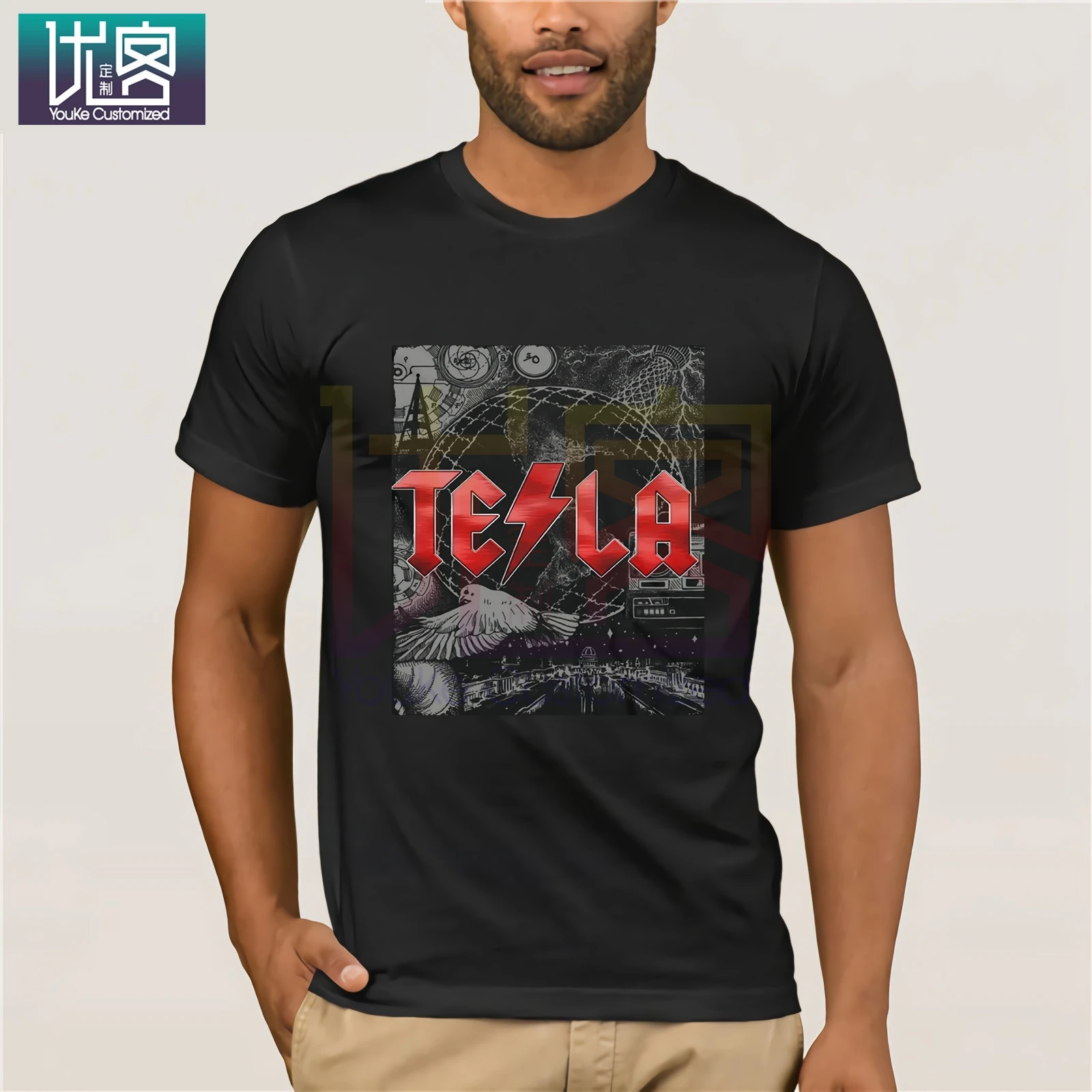 Фото 1Nikola Tesla футболка illustratie AC DC Gratis ingenieur Korte Mouw Ronde Hals Promotie для мужчин топы|Мужские