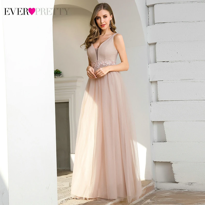 Элегантные розовые платья подружки невесты Ever Pretty A-Line с v-образным вырезом без