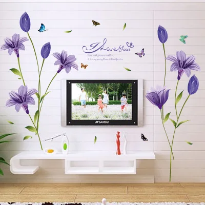 3D домашняя фиолетовая Наклейка на стену романтический цветок лилии для спальни