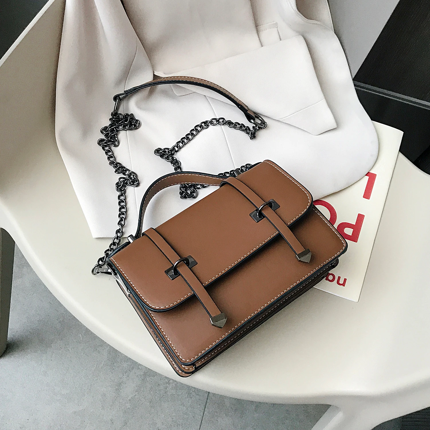 

Сумка на плечо с цепочкой для женщин, кожаный однотонный мессенджер, кошельки и роскошные дизайнерские дамские сумочки