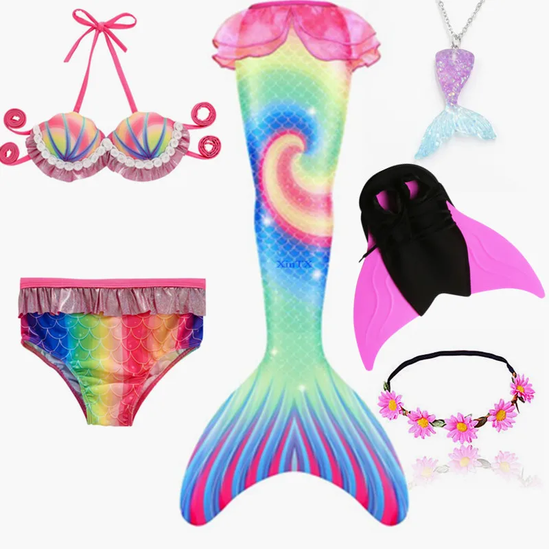2020 г. Новинка! 6 шт./компл. купальник с хвостом Русалочки в Радужном стиле