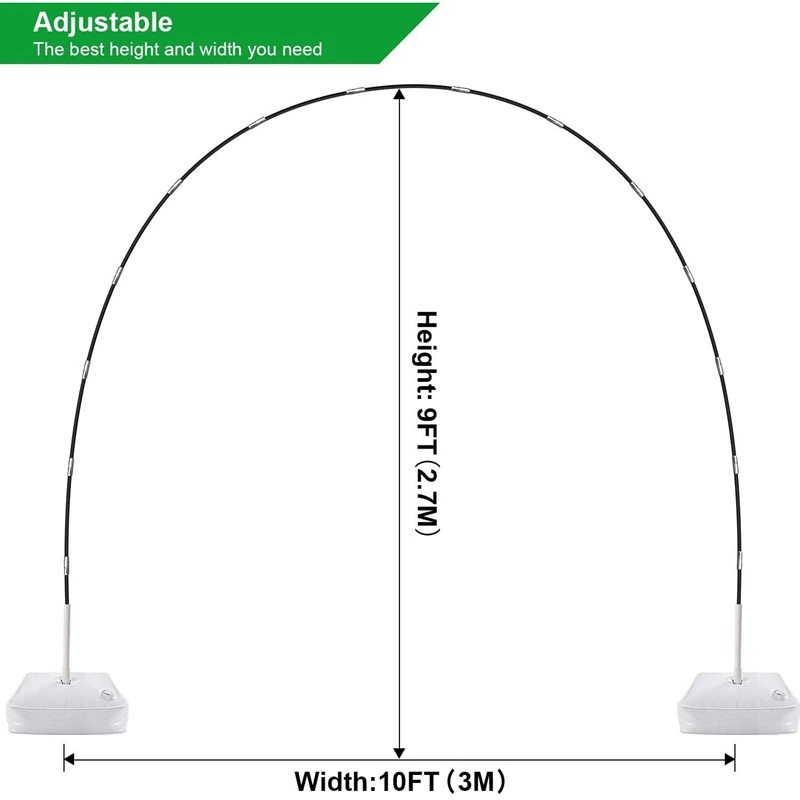 Kit de arco para globos de 9 pies de alto y 10 pies de ancho, soporte ajustable para globos con Base rellenable de agua, Clips para globos, 50 Uds.-4
