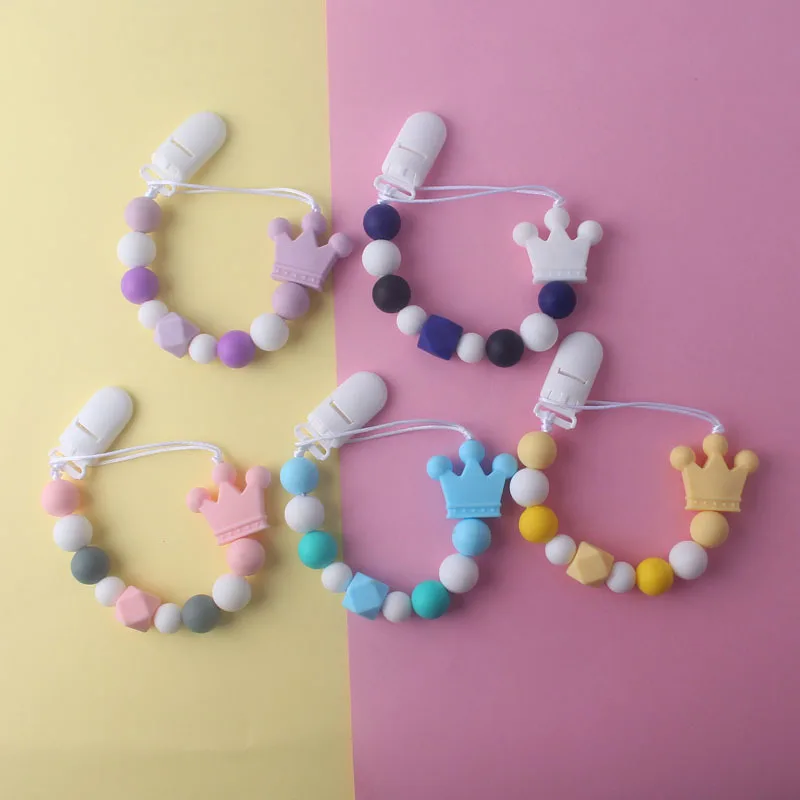 Cadena de silicona para chupete de beb&eacute;, corona de colores DIY, chupete de dentici&oacute;n para ni&ntilde;os, juguetes para masticar, soporte para mordedor Dummy-3
