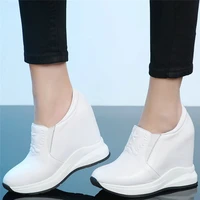 platform oxfords shoes women genuine leather wedges high heel ankle boots female slip on round toe fashion sneakers casual shoes