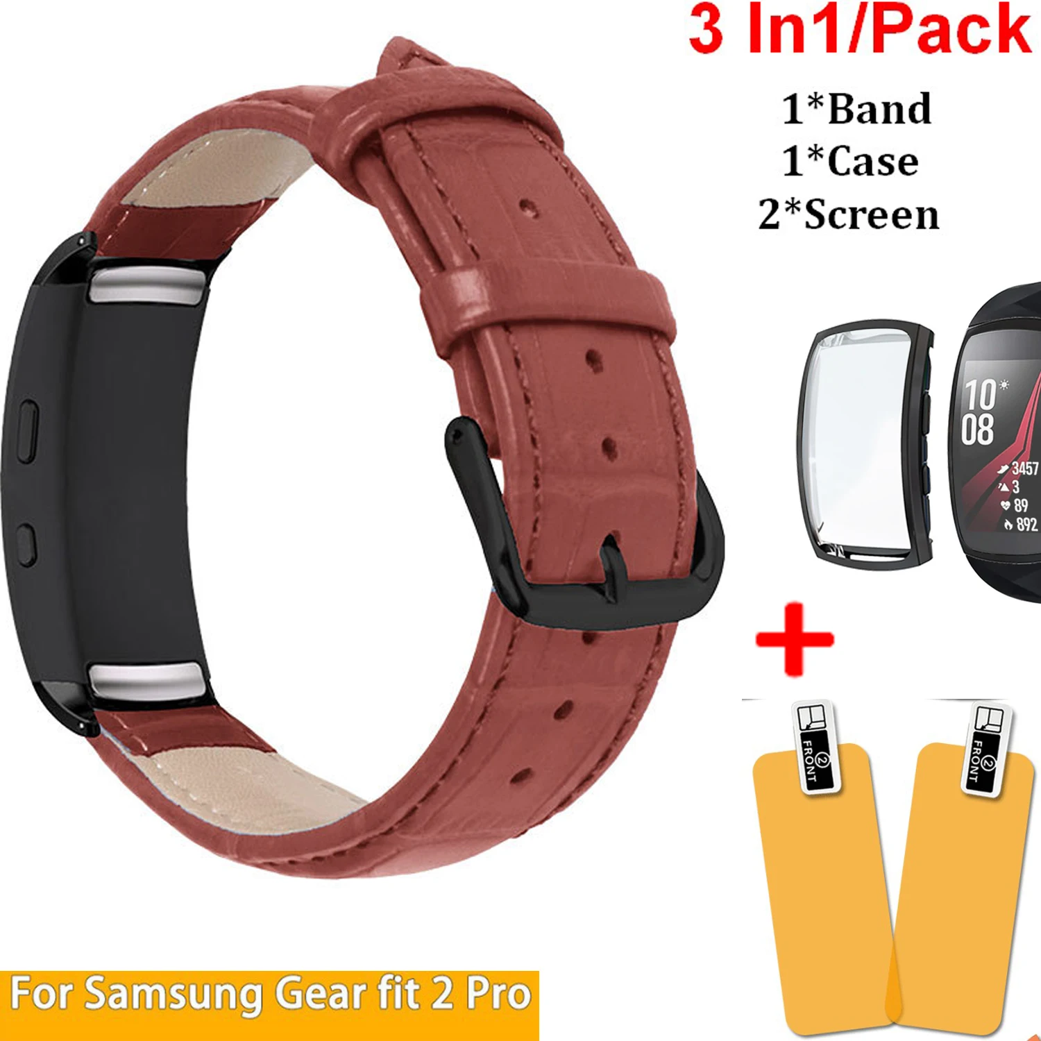 3 In1 Screen Protectors Case Cover Frame for Samsung Gear Fit2 Pro Band Bracelet Leather Strap Fit 2 Watch | Электроника