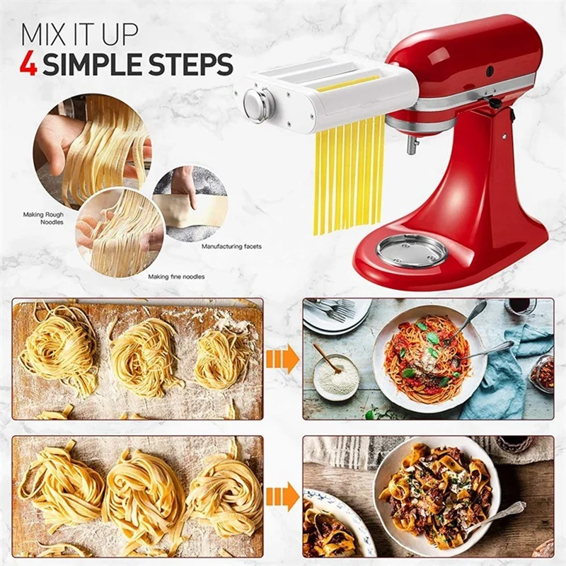 Pasta Maker Attachment 3 in 1 Set for KitchenAid Stand Mixers Included Sheet Roller Spaghetti /Fettuccine Cutter | Дом и сад