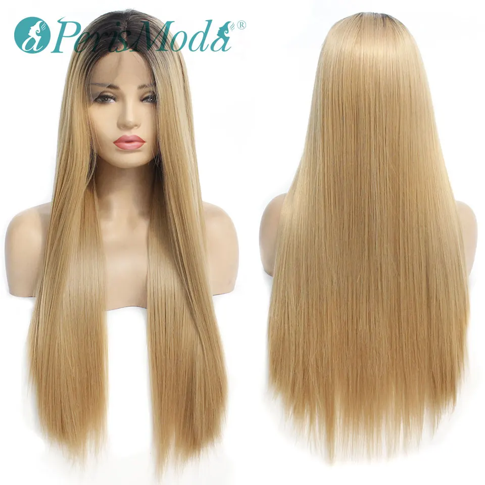 Длинные прямые синтетические парики для чернокожих женщин черные корни