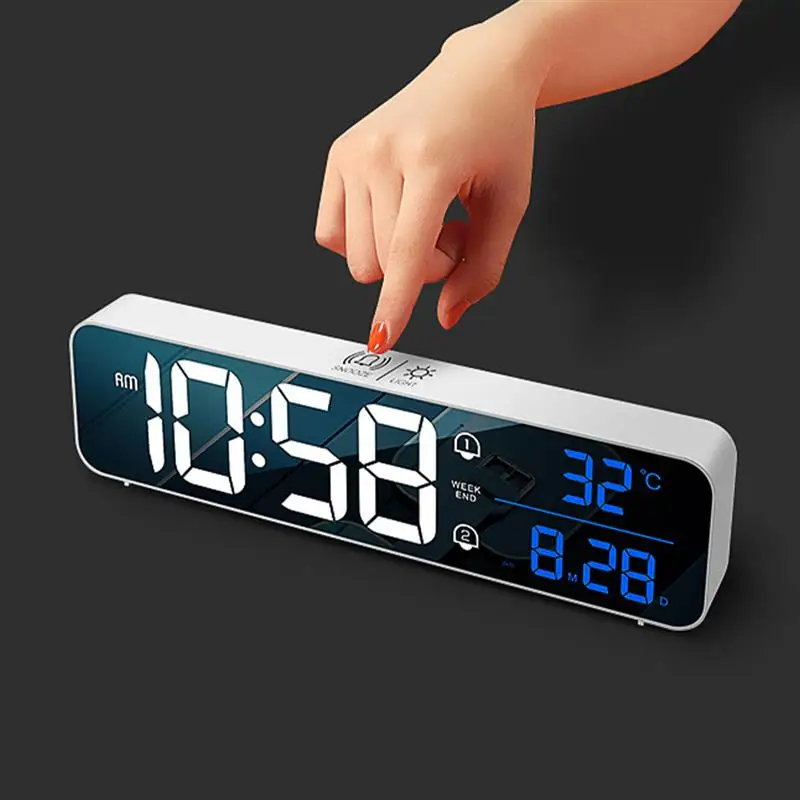

Alarm Clock LED Digital Display Rechargeable Thermometer Adjustable Snooze Temperature Clock With Snooze Mode