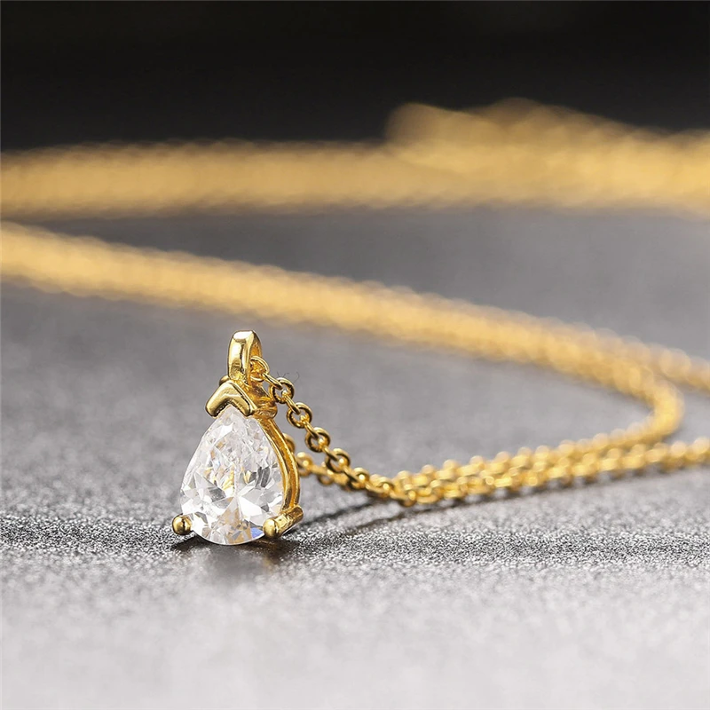 

Ailodo Fashion Water Drop Pendant Necklace For Women Luxury AAA Cubic Zirconia Statement Necklace Collier Femme Jewelry Gift