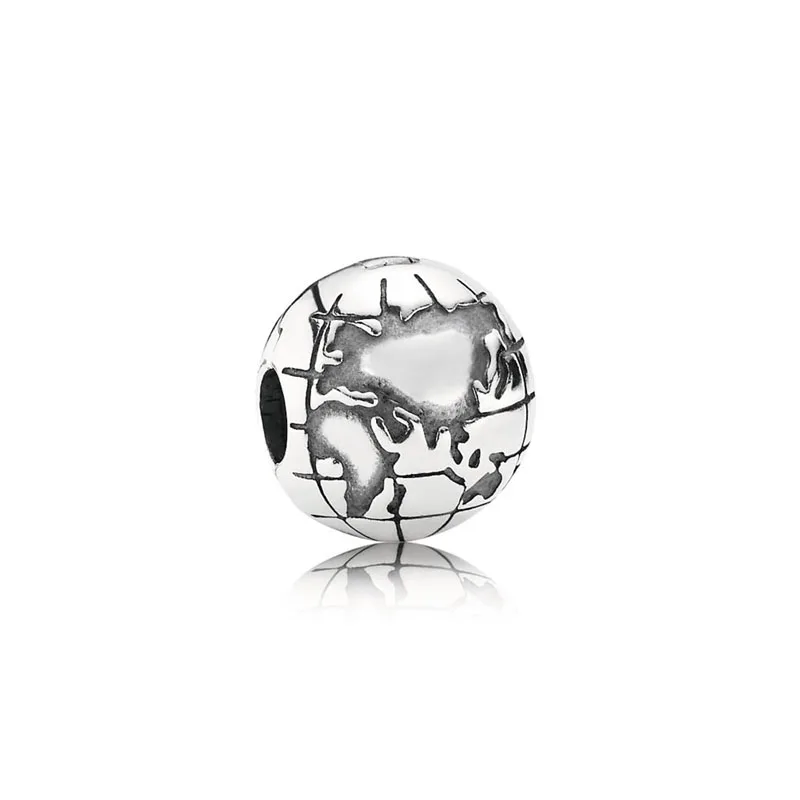 

100% Real 925 Sterling Silver Retro Globe Clip Charm Fit pandora Bracelet Bangle Round Globe Clip Bead DIY Jewelry