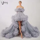 Очаровательное серое платье для выпускного вечера 2021 Роскошные Многослойные тюлевые женские Формальные Вечерние платья без бретелек пушистое Платье для фотосессии