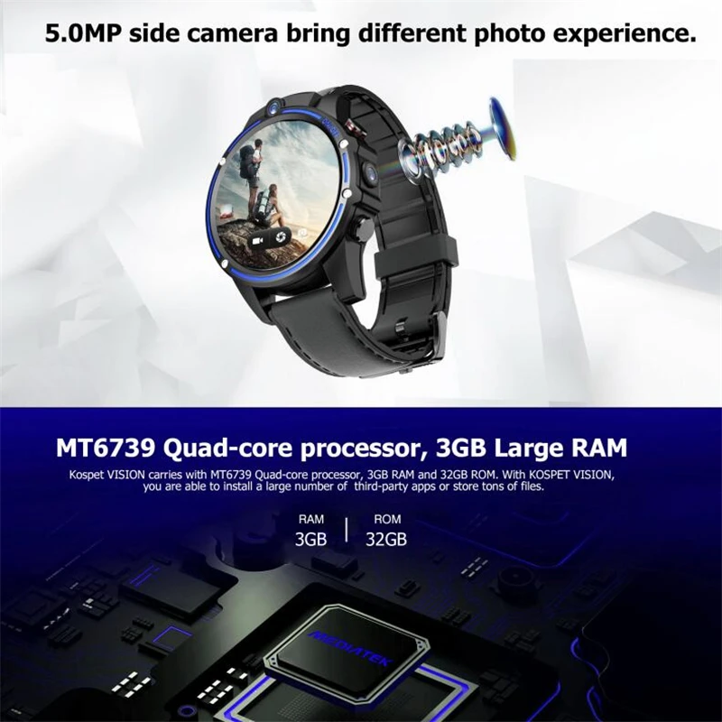 KOSPET Vision 3 ГБ 32 5.0MP двойная камера GPS Спорт Android Смарт часы 1 6 &quot800 мАч Bluetooth Smartwatch для