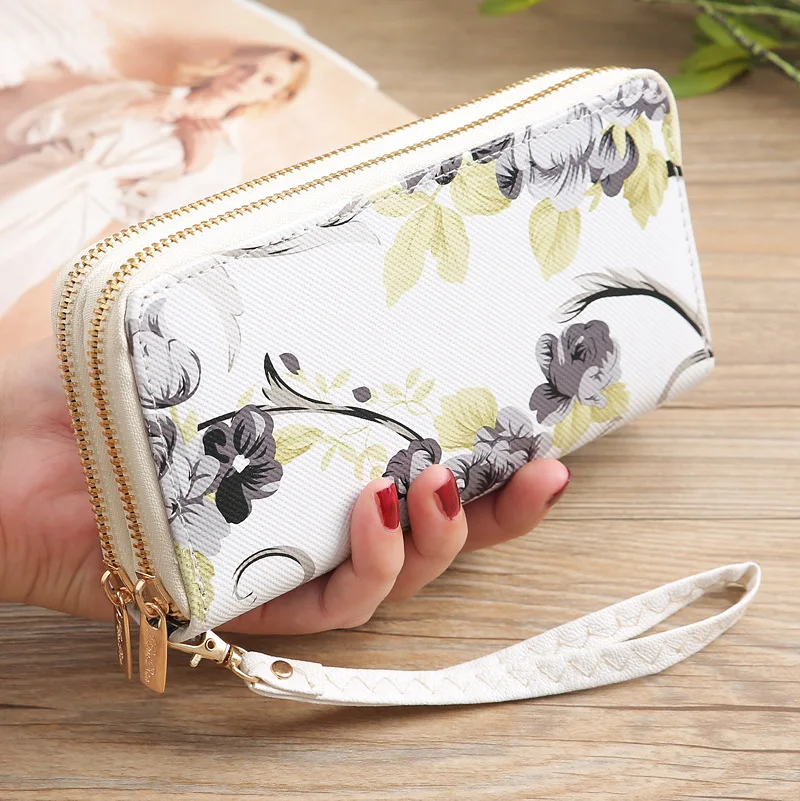 Женский кошелек с принтом розы, длинная Сумочка, модный двойной клатч на молнии, мульти-карта, кошелек, кошелек, держатель для карт, cartera