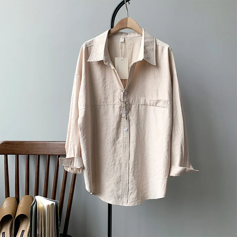 

Simple Long Sleeve Shirts for Women OL Style Solid All Match Blouse Loose Puls Size Oversized Blusas Mujer De Moda Spring Summer