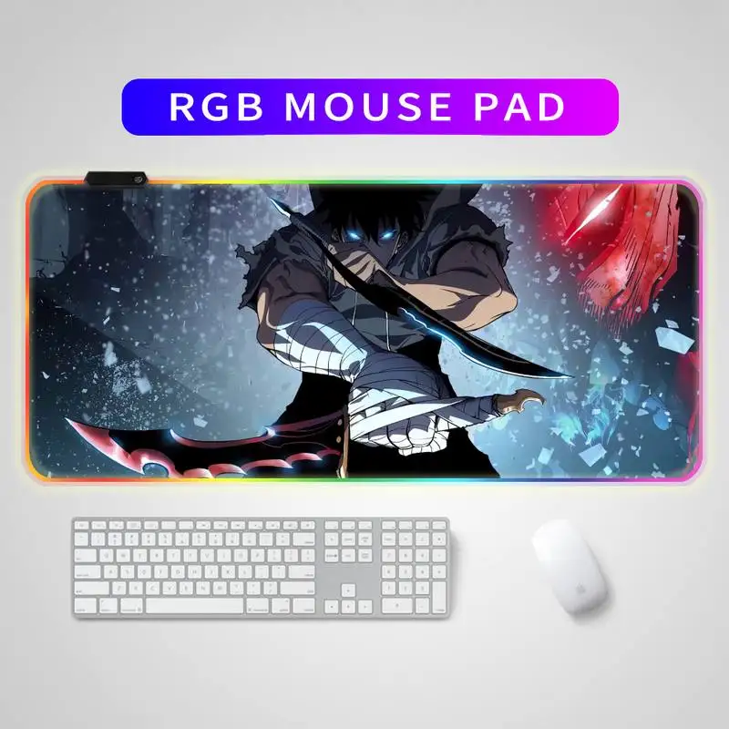 

RGB Solo Leveling Mouse Pad Anime Gaming Accessories Carpet PC Gamer Completo Computer LED Keyboard Desk Mat CS GO LOL Mousepad