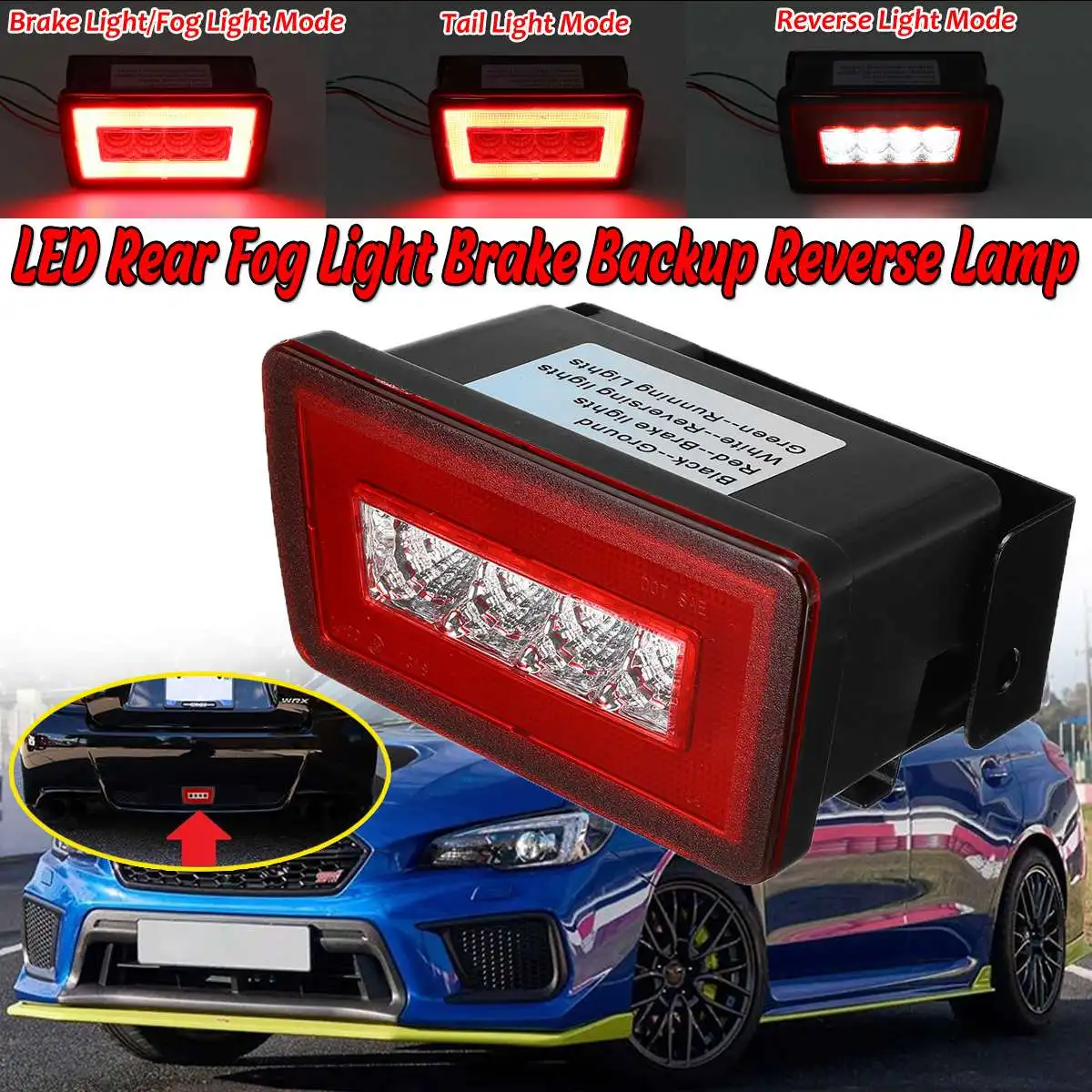 

Red/Smoke 3 in 1 Car LED Rear Fog Light Brake Backup Reverse Lamp Kit For Subaru Impreza WRX/STi 2011-2019 Tail Brake Light