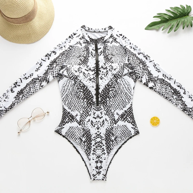 Купальник со змеиным принтом 2020 Цельный купальник женский с высоким вырезом
