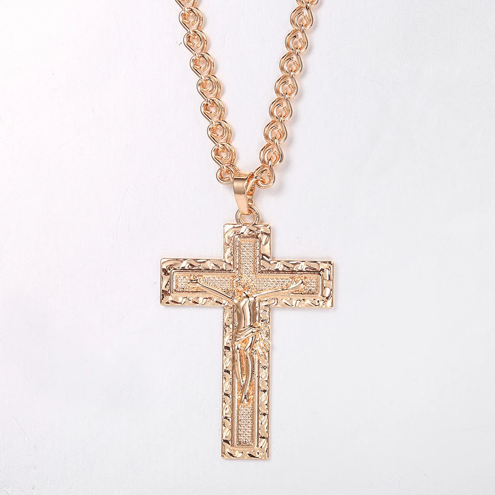 Ожерелье с подвеской в виде Креста для мужчин и женщин из розового золота 585 пробы