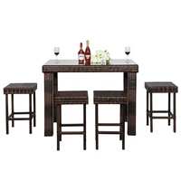 US Warehouse  Bar Stool-Table and Chair Set of 5 Brown Gradient Outdoor Furniture Set   In Stock