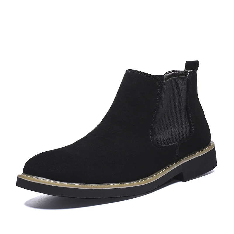 2019 мужские замшевые ботинки черного цвета Ботинки Челси без шнуровки Туфли под