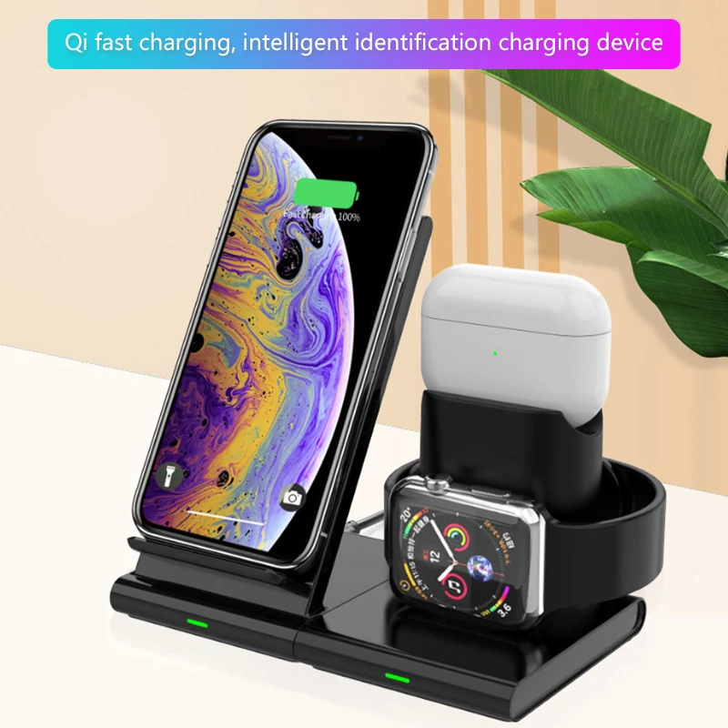 Беспроводное зарядное устройство Qi 3 в 1 зарядная док станция для iWatch 2/3/4/5 AirPods Pro