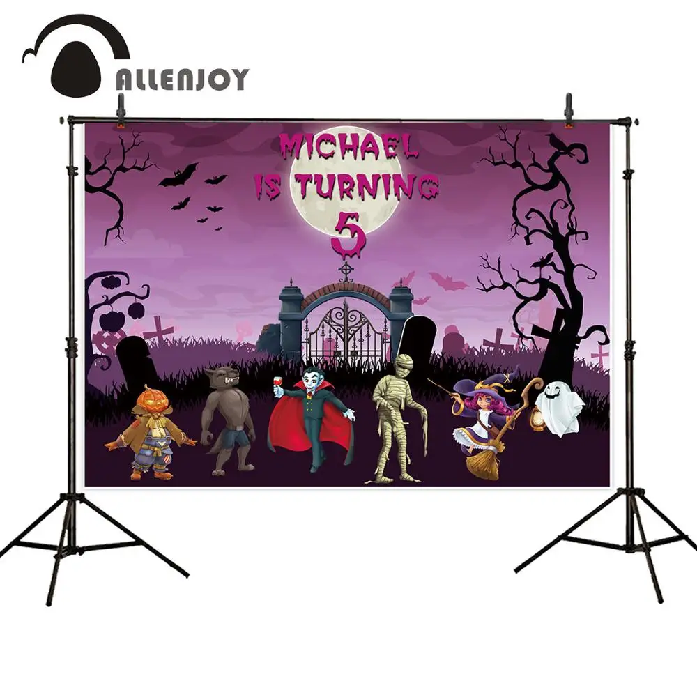 

Allenjoy Halloween theme happy birthday party backdrop banner kids baby customize background decoration photo photography