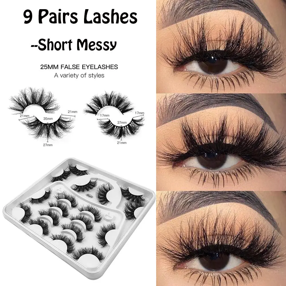 

9Pairs Women Beauty Handmade Eyelash Extension 22mm-25mm 8D Mink Lashes Wispy Natural Short Messy False Eyelashes