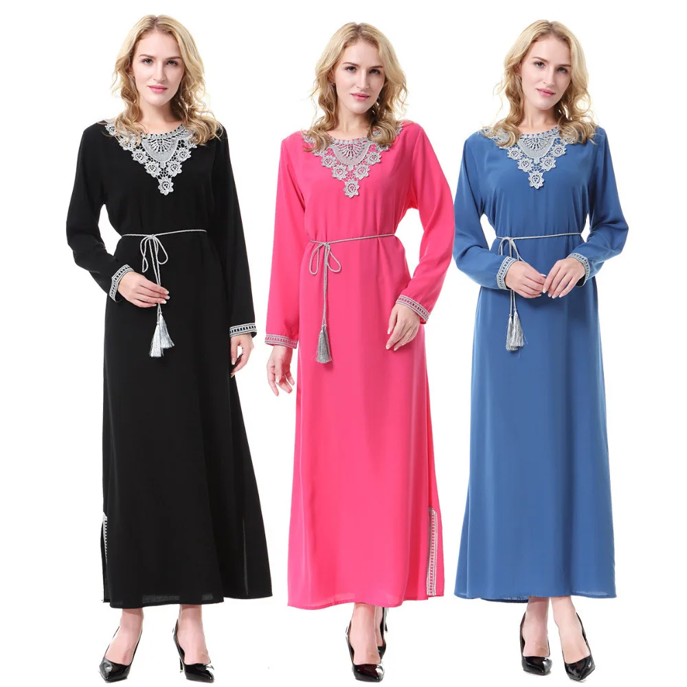 Винтажное женское повседневное мягкое платье с длинным рукавом Abaya для