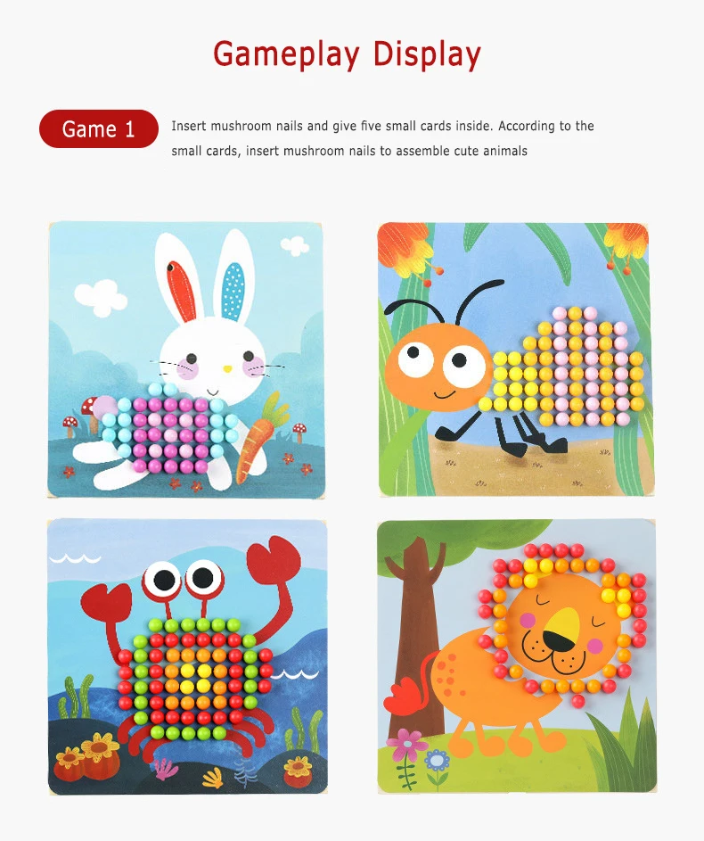 3D гриб ногтей умная головоломка игра деревянная коробка для хранения доски Дети