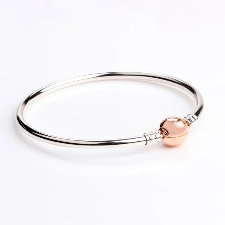 

100% 925 Sterling Silver Pan Pan Bracelet Rose Gold Round Clasp Bracelet Fit European Charm Bracelets Women Jewelry