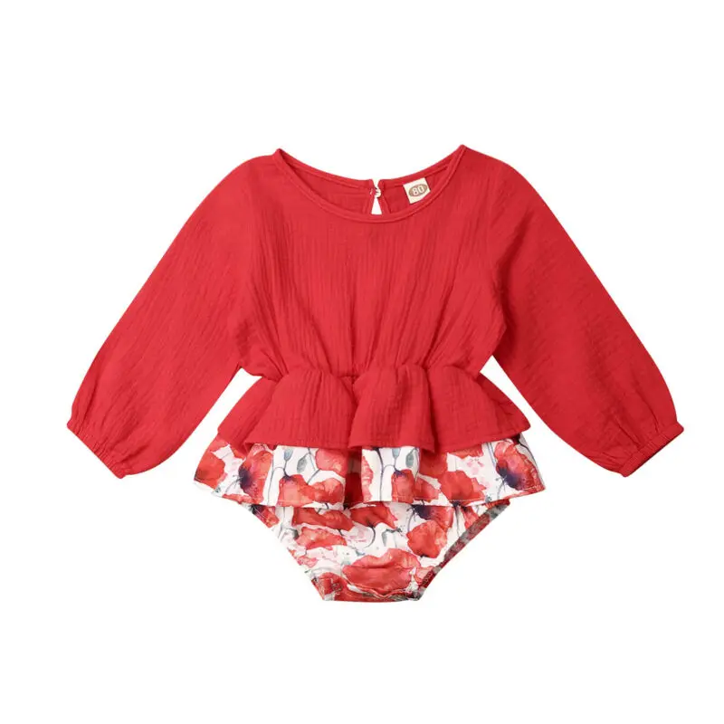 Женский цветочный комбинезон повседневный с длинным рукавом красный цвет | Мать