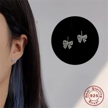 14K Gold Plated Bowknot Women Stud Earrings Mini S925 Sterling Silver Jewelry Earrings Korean Hollowed  Hypoallergenic Earrings